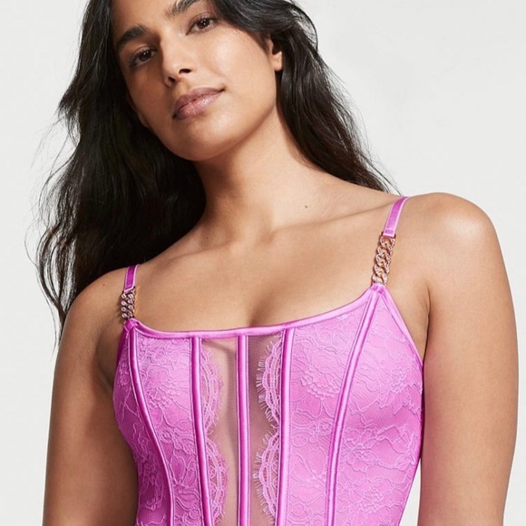 Victoria's Secret Corset Size L Gold Chain Straps adjustable Back Closure Pink - Picture 7 of 9